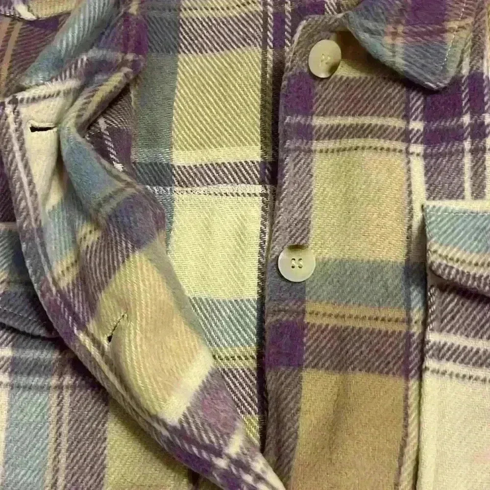 For The Republic Plaid Cropped jacket purple blue beige size medium -flannel - Picture 8 of 11